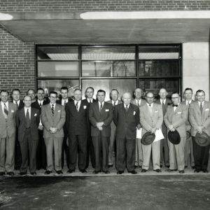 Group photograph in front of Forestry Building, Kilgore Hall