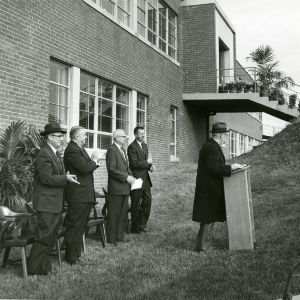 Faculty in front of Robertson Pulp and Paper Laboratories