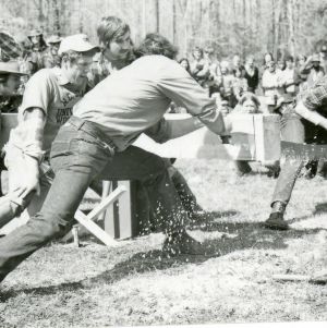 Students at Forestry Camp Participating in Sawing Contest
