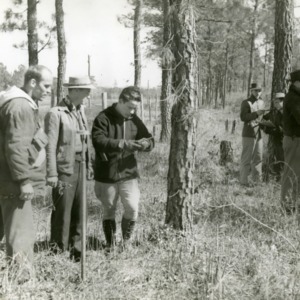 Students on timber survey, cruising Pon Pine, Hofmann Forest, 1940