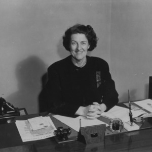 Miss Ruth Current at desk