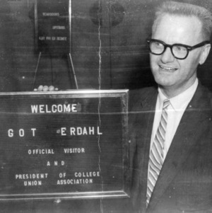 Gerald O. T. Erdahl with welcome board