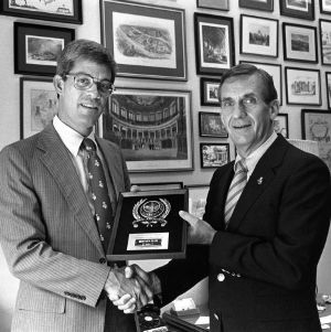 Tom Stafford and Al Lanier with Alumni Association Century Club award plaque
