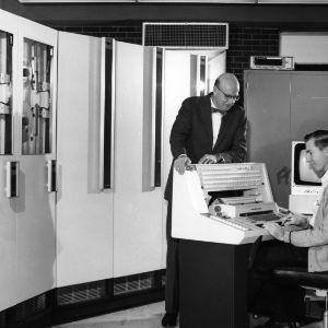 Dr. Henry L. Lucas and Donald C. Martin using "Tomorrow's Computer"