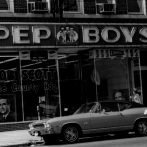 Wake County headquarters for Bob Scott's 1968 campaign for governor, in a Pep Boys store