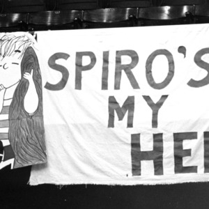 "Spiro's my Hero" Linus Peanuts Character Sign at Spiro Agnew rally