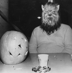 Werewolf and Jack-o-Lantern at Halloween party