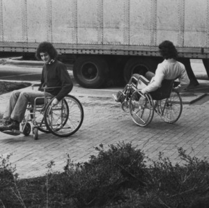 Students in wheelchairs on campus