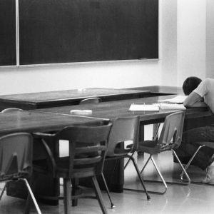 Student studying in classroom