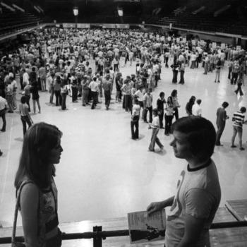 Student registration at Reynolds Coliseum