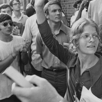 Student body president Cathy Sterling and students at demonstration