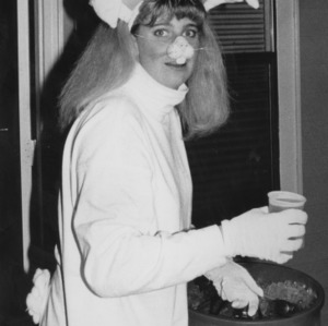 Girl in bunny costume at Halloween party
