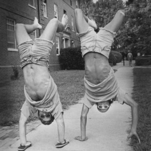 Students doing handstands