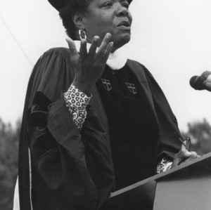 Maya Angelou giving 1990 Spring Commencement speech