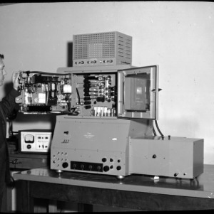 Man with equipment at Lab Hall