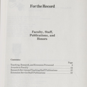 For the Record: Faculty, Staff, Publications, and Honors, School of Agriculture and Life Sciences, 1983