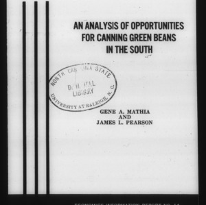 An Analysis of Opportunities for Canning Green Beans in the South (EIR-14)