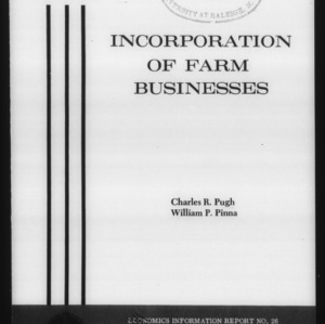 Incorporation of Farm Businesses (Economics Information Report 26)