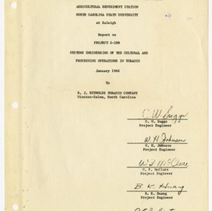 Report on Project S-288, Systems Engineering of the Cultural and Processing Operations in Tobacco, 1966