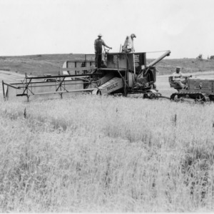 Holt Combine Harvester Pulled by Caterpillar Tractor