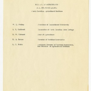 North Carolina Agricultural Institute information and curricula, 1960-1961