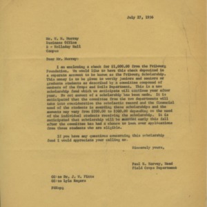 Fribourg Foundation, Inc. scholarship correspondence and memorandum, 1956-1957