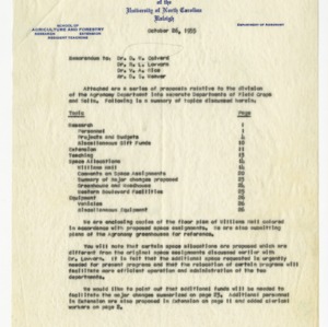 Proposal of dividing Agronomy Department into Departments of Field Crops and Soils, 1955