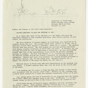 Crop Science Department Holiday newsletters, 1957-1973