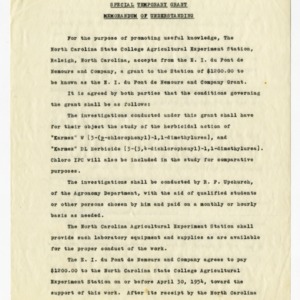 Memorandum of understanding between du Pont and the Agricultural Experiment Station, 1954