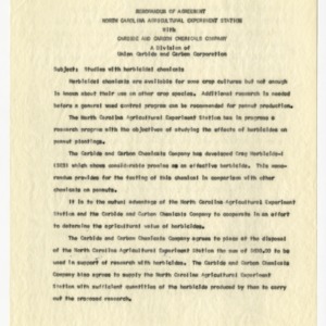 Memorandum of agreement between the North Carolina Agricultural Experiment Station and Union Carbide and Carbon Corporation, 1955-1956