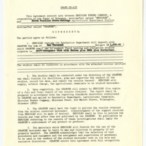 Agreement between Hercules Powder Company and North Carolina Agricultural Experiment Station, 1962-1965