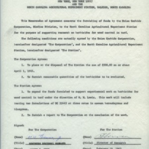 Memorandums of agreement between the Union Carbide Corporation and the North Carolina Agricultural Experiment Station, 1963-1965