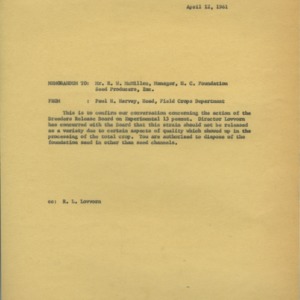 Breeders Release Board's decision on Experimental No. 13 Peanut, 1961