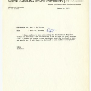 Southeastern Regional Center for Systematic and Evolutionary Plant Science memorandum, 1970