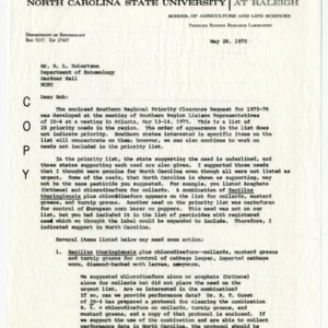 Entomology Department correspondence related to the clearance on pesticide use, 1975