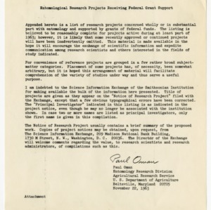Entomological Research Projects Receiving Federal Grant Support list, 1963