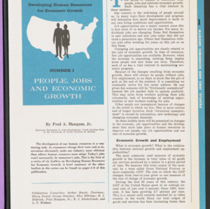 People, Jobs and Economic Growth (Developing Human Resources for Economic Growth) No.1, undated
