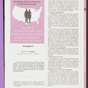 Policy Alternatives for Increasing Employment Opportunities (Developing Human Resources for Economic Growth) No. 6, 1964