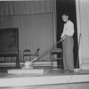Floor sanding demonstration in Pullen Hall