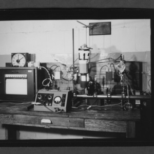 Electronic equipment in dark room in chemistry school