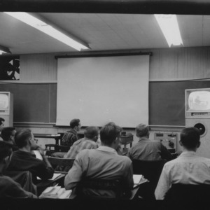 Teaching in Machine shop with closed circuit television; Lecture given by Professor Ralph Cope