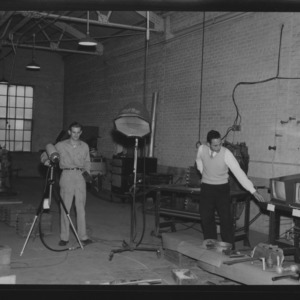 Teaching in Machine shop with closed circuit television; Lecture given by Professor Ralph Cope
