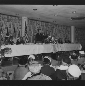 Mrs. Eleanor Roosevelt Speaking at American Association of the United Nations Meeting in College Union