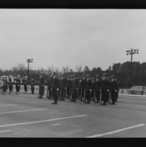 Drum and Bugle Corps and Pershing Rifle Squad saluting foreign officers