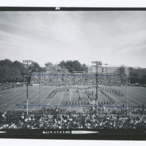 Band formations at football game at Riddick Stadium