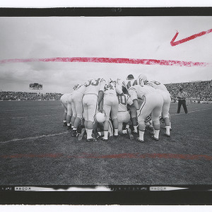 Football team huddle in Laramie, WY