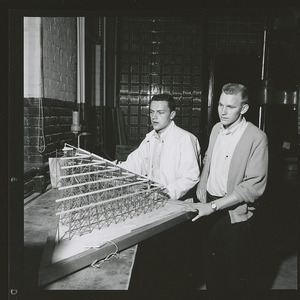 Highway loop and overpass model and roof construction model at the Engineers' Fair 1962