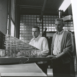 Highway loop and overpass model and roof construction model at the Engineers' Fair 1962