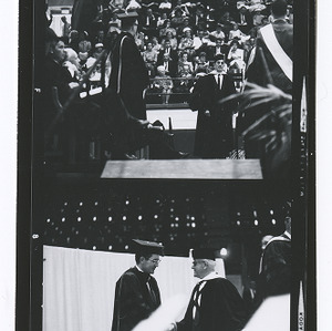 Close up of stage of graduation ceremony at Reynolds Coliseum