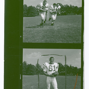 Football action shots of Dave Houtz, Pete Falzarano, Roger Moore, and Skip Matthews, 1962